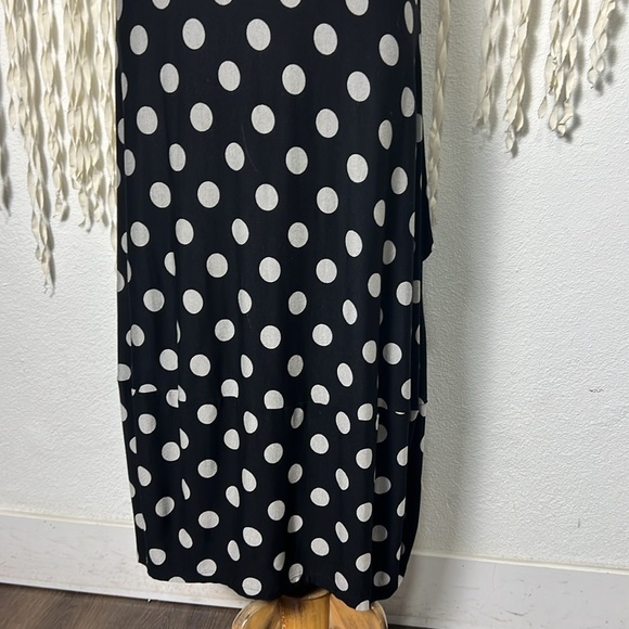 Gershon Bram Lagenlook Black with Gray Polka Dot Accent Midi Dress Size Small - Picture 3 of 11